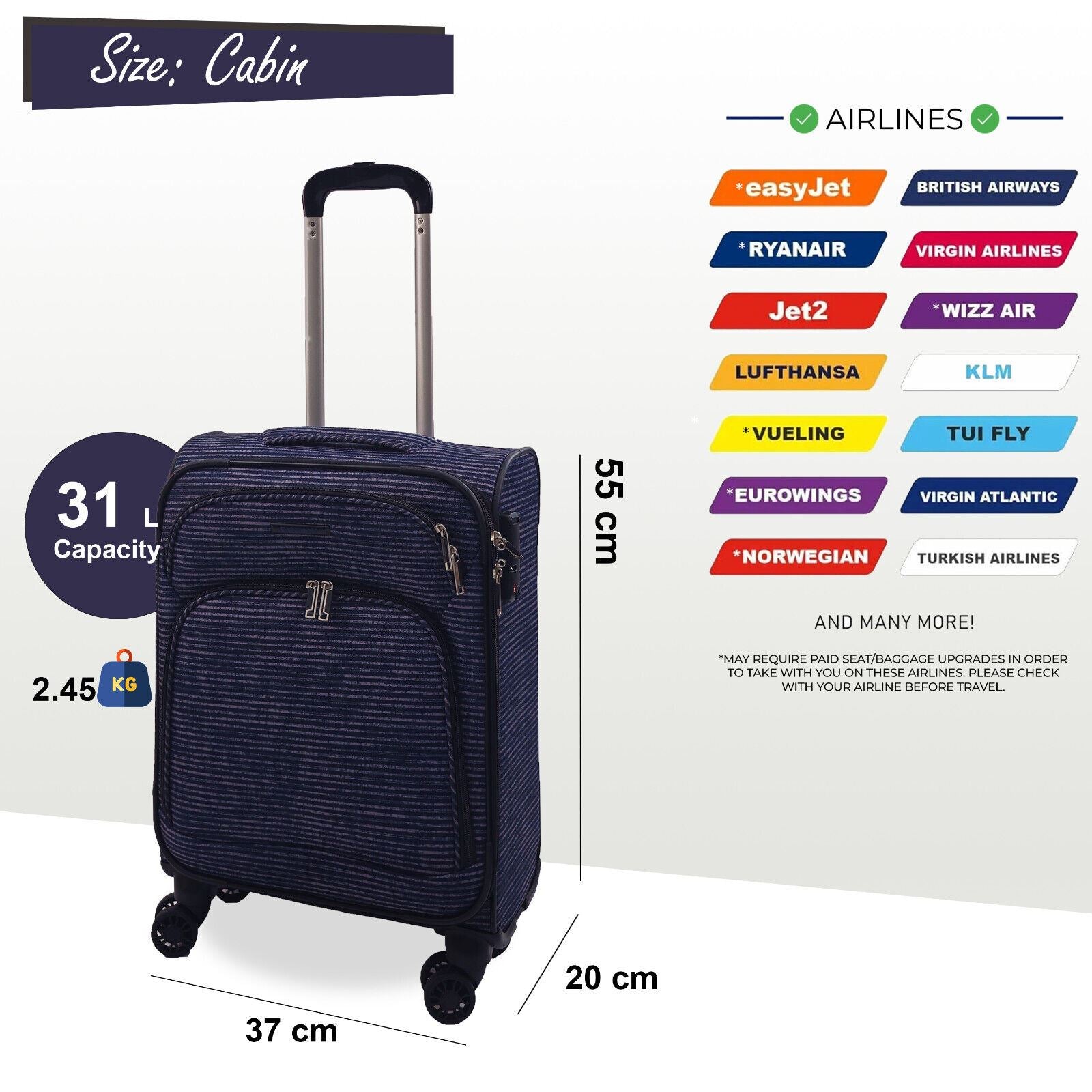 Lightweight Cabin 8 Wheel Luggage Travel Soft Bag
