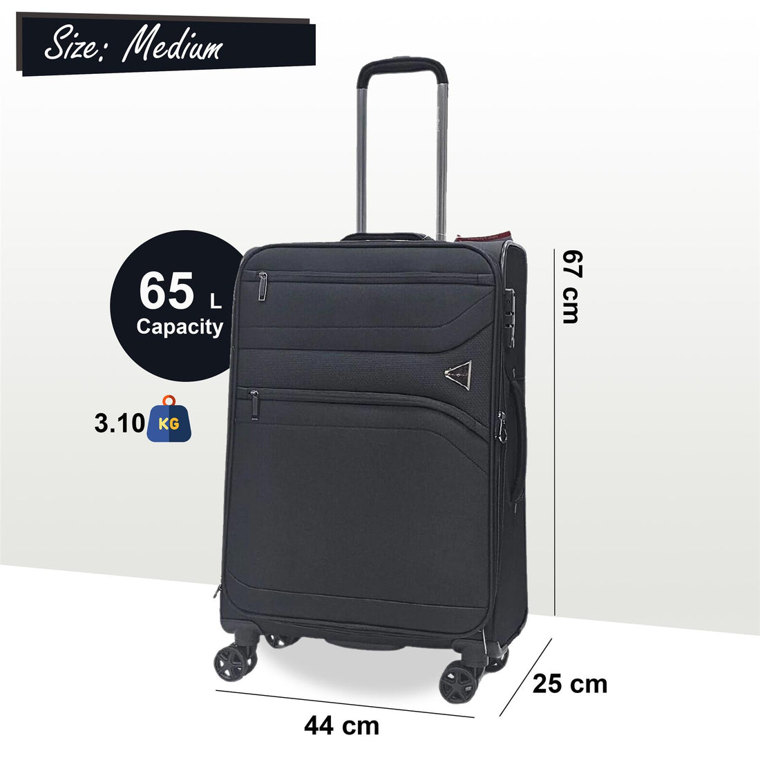 Clayton Medium Soft Shell Suitcase in Black