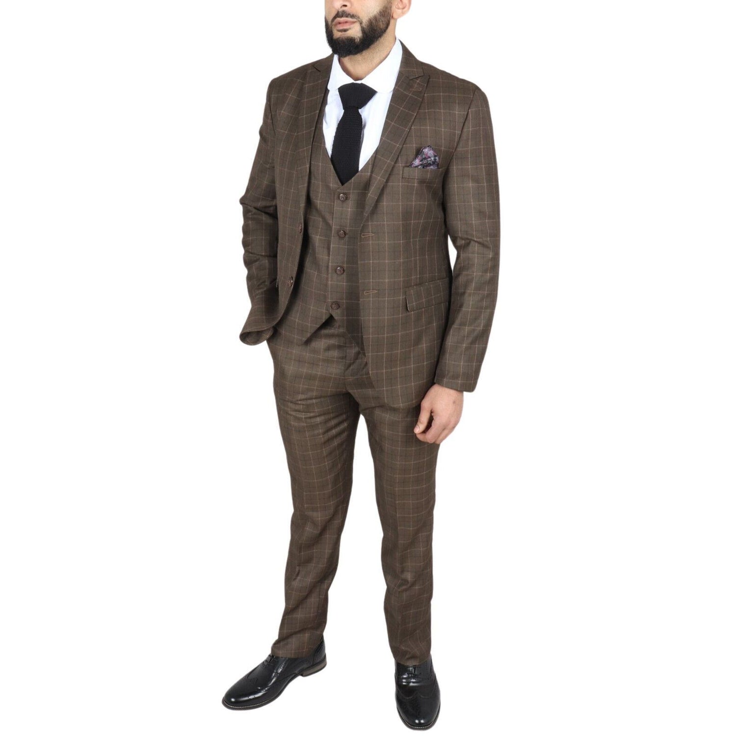 Mens IM2 Classic Plain Brown 3 Piece Suit - Upperclass Fashions 