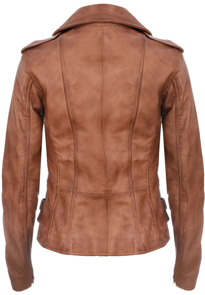 Womens Leather Brando Biker Jacket-Loddon
