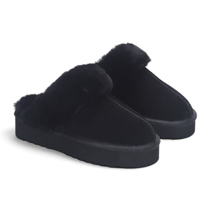 Womens Genuine Sheepskin Fur Mule Winter Slippers