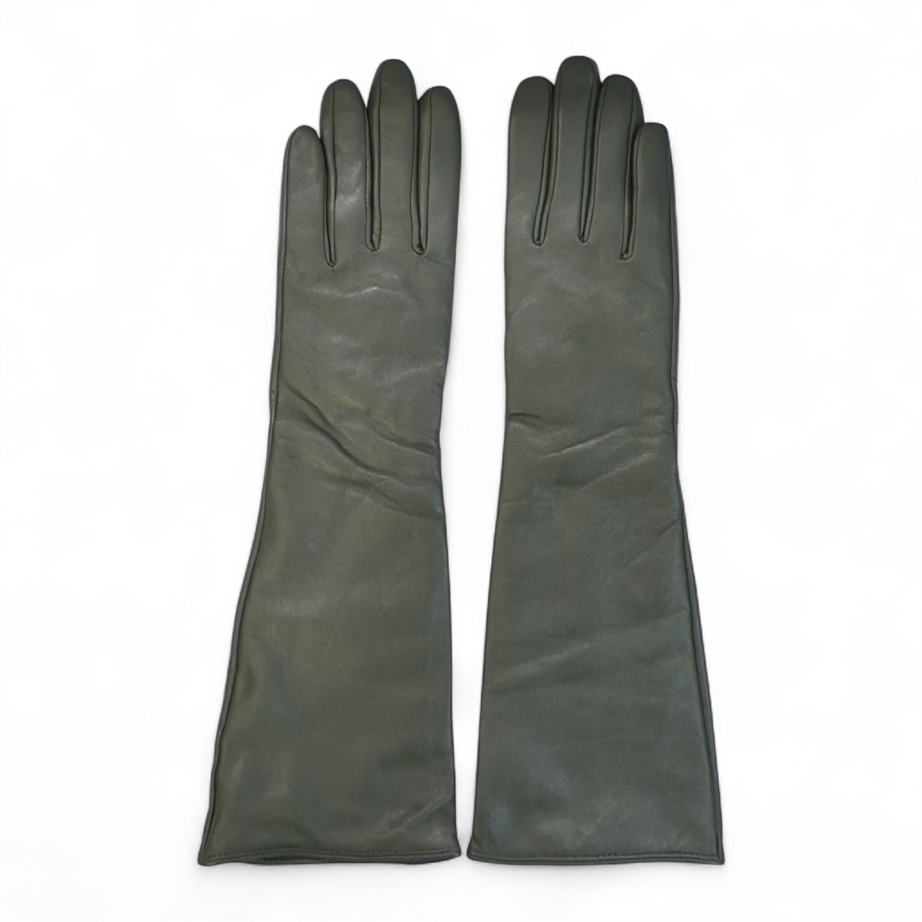 Womens Long Italian Leather Winter Soft Wool Lining Gloves
