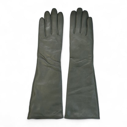 Womens Long Italian Leather Winter Soft Wool Lining Gloves