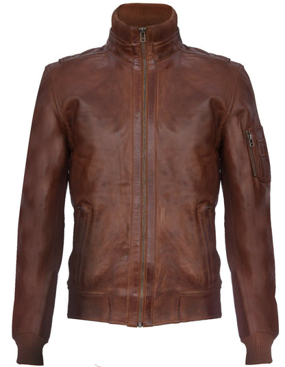 Mens Smart Leather Varsity Bomber Jacket-Chesterfield