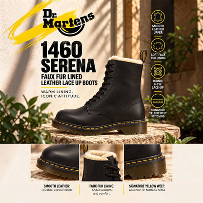 Dr Martens 1460 Serena Black Faux Fur Lined Leather Boots - 21797001