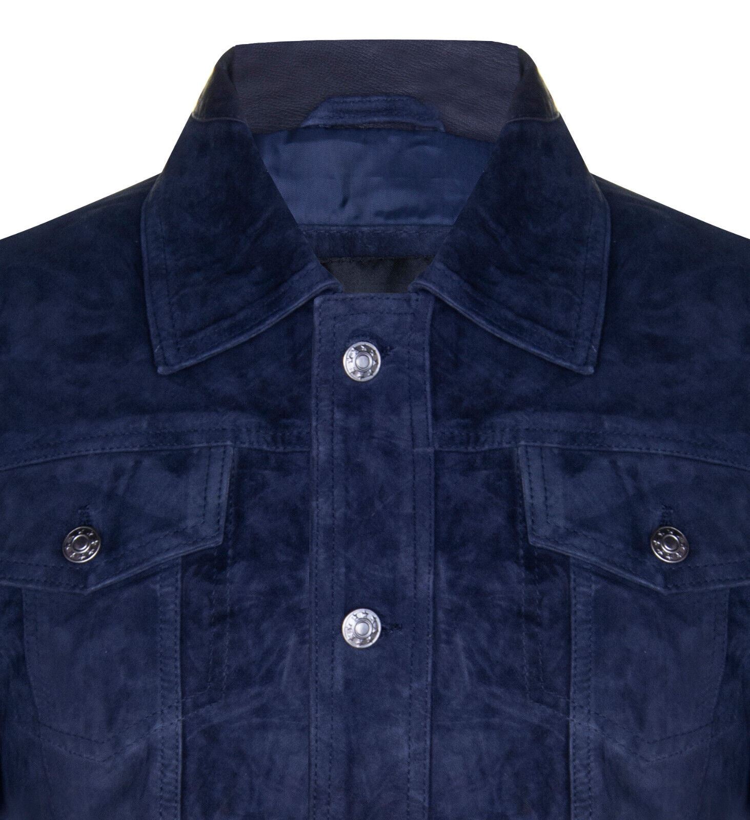 Mens Suede Leather Denim Jeans Jacket-Dover