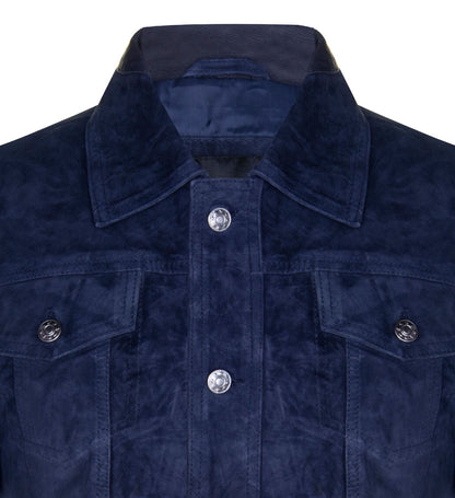 Mens Suede Leather Denim Jeans Jacket-Dover