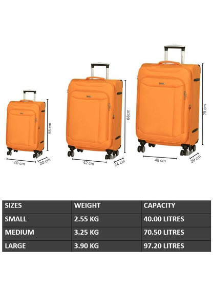 Lightweight Yellow Suitcase Set 4 Wheel Luggage Travel Cabin TSA Soft Bag - Upperclass Fashions 