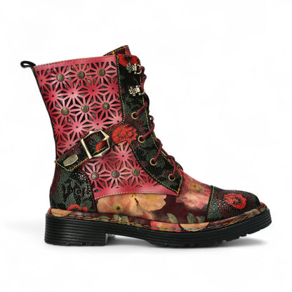 Laura Vita Incaso 36 Red Floral Womens Gothic Victorian Leather Ankle High Boots