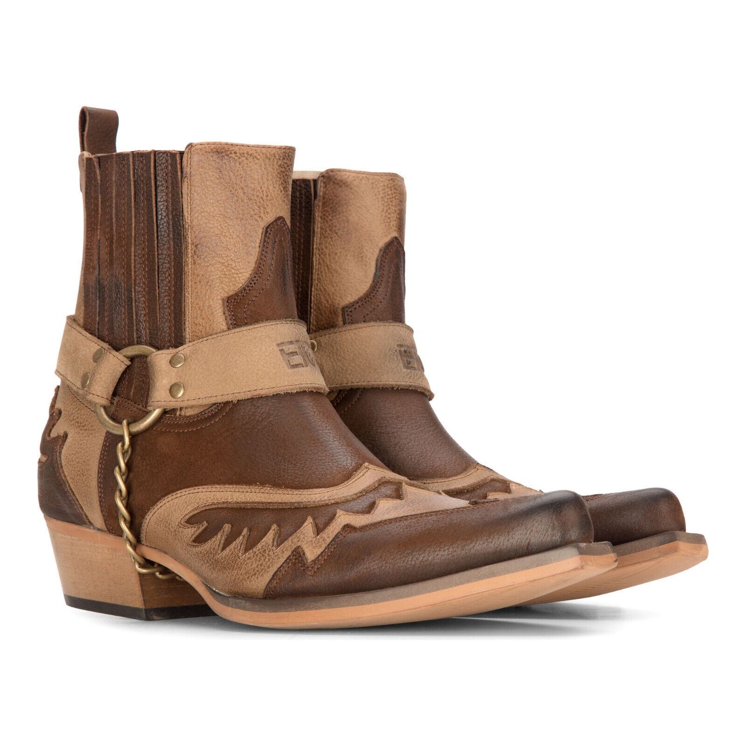 Mens Leather Cowboy Ankle Boots Brown Cuban Biker Winklepickers Western Country