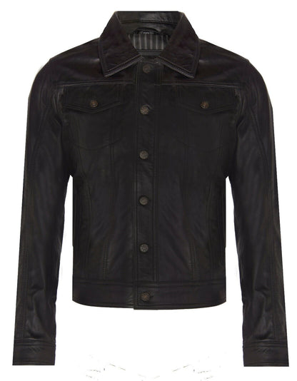 Mens Leather Trucker Jacket-Dartford