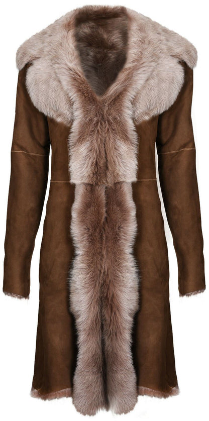 Womens Suede Toscana Sheepskin Trench Coat-Rochester