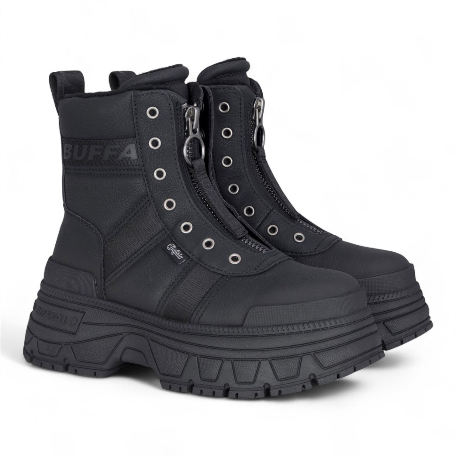 Buffalo Womens Black Chunky Platform Front Zip High Ankle Combat Boots - Fusion