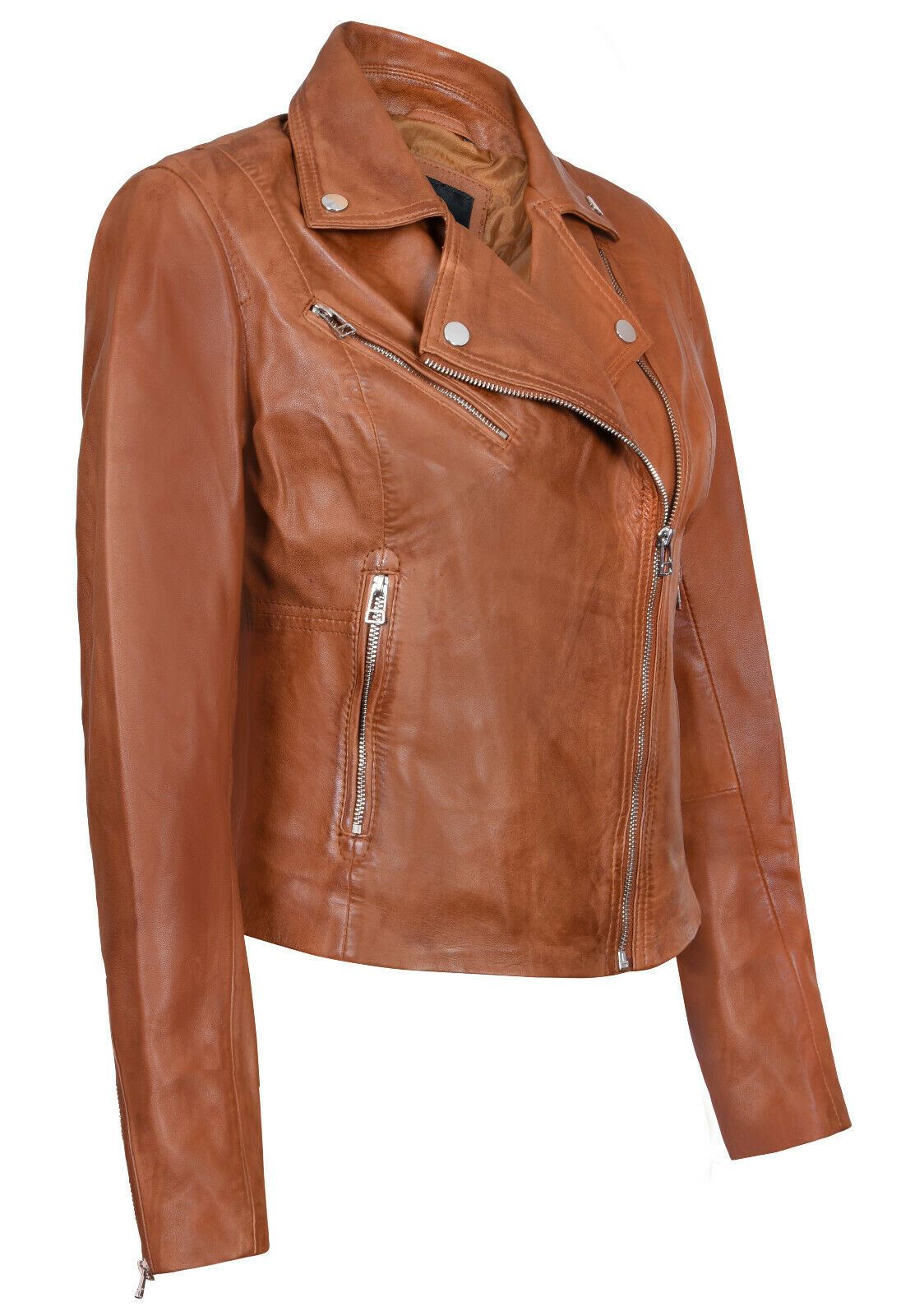 Womens Smart Leather Biker Jacket-Matlock - Upperclass Fashions 