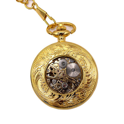 Antique Brass Alloy Skeleton Half Hunter Pocket Watch