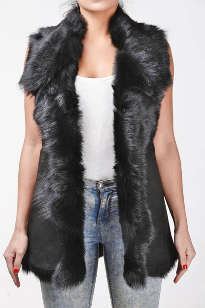 Womens Warmer Toscana Sheepskin Long Gilet-Seaford