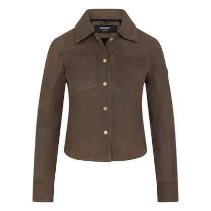 Womens Leather Shacket Collar Jacket - Lofar