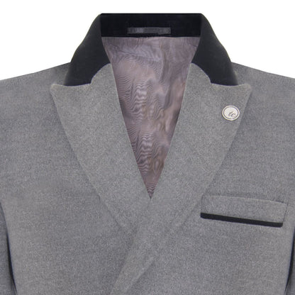 Mens 3/4 Long Double Breasted Grey Crombie Overcoat Wool Coat Peaky Blinders