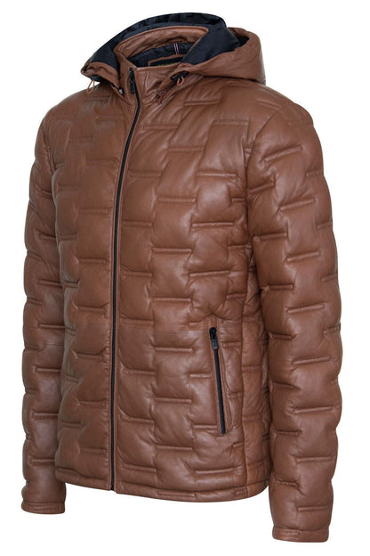 Mens Hooded Puffer Leather Bomber Jacket - Tadley