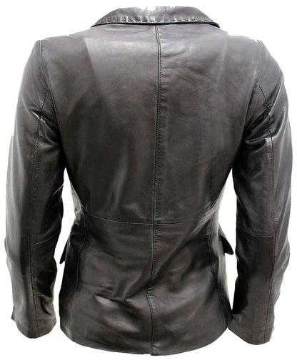 Womens 2 Button Leather Blazer Jacket-Newport