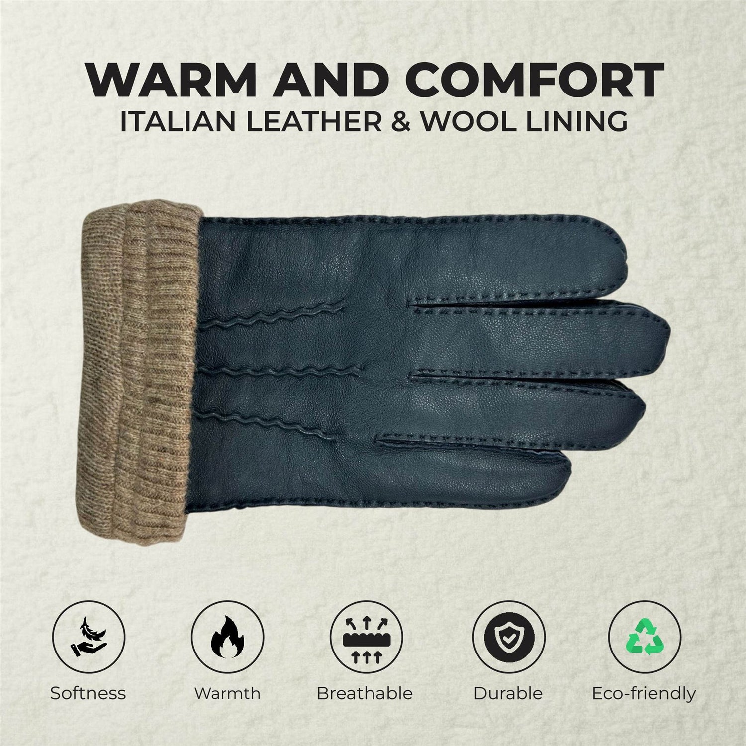 Men’s Italian Leather Warm Wool-Lined Winter Gloves - M-LGV-505