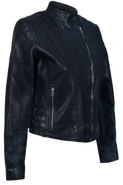 Womens Vintage Leather Biker Jacket-Marlow
