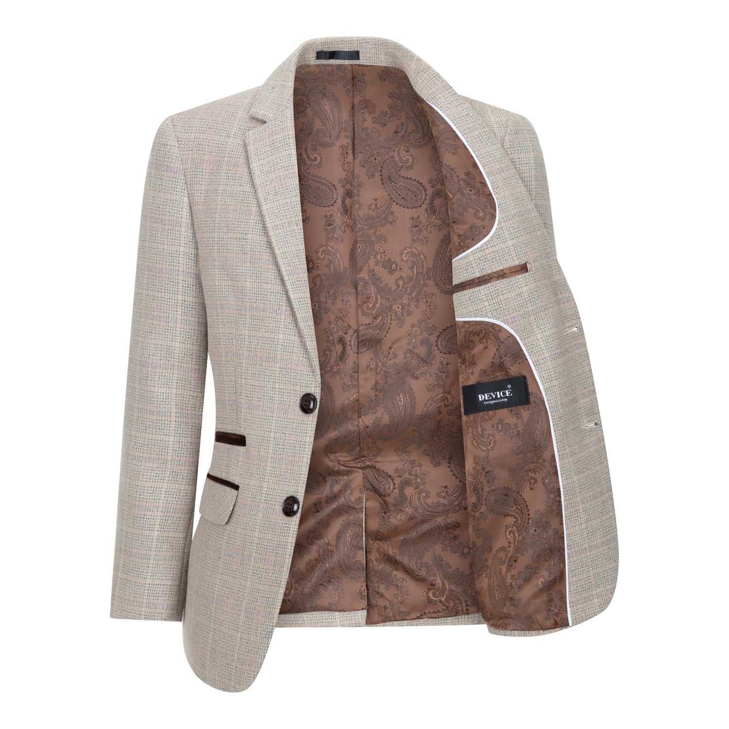 Boys 3 Piece Beige Tweed Check Vintage Retro Suit