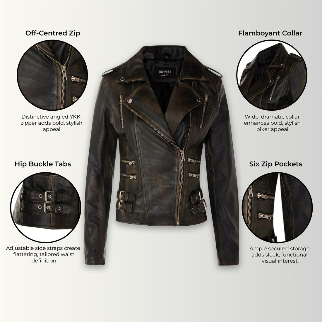 Womens Leather Brando Biker Jacket - Orlando