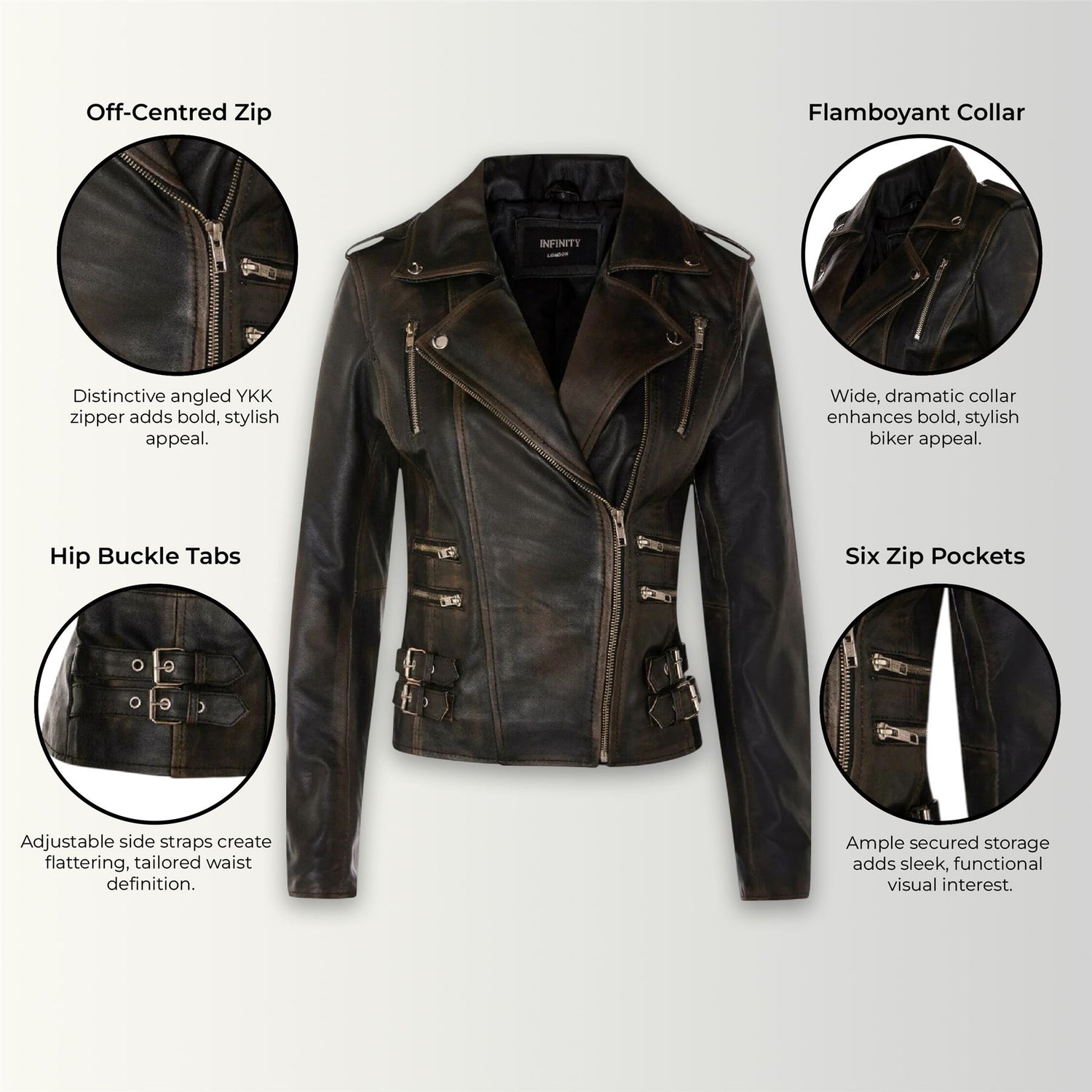 Womens Leather Brando Biker Jacket - Orlando