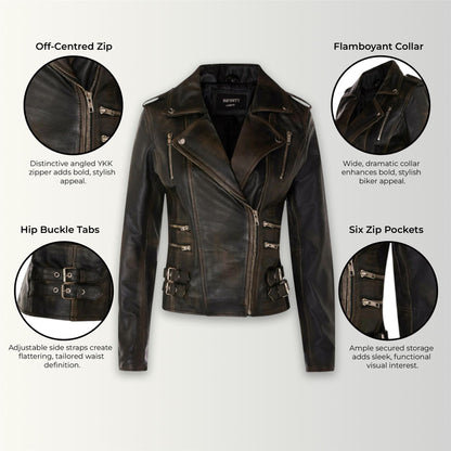 Womens Leather Brando Biker Jacket - Orlando
