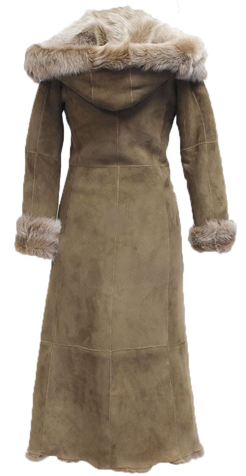 Womens Suede Toscana Sheepskin Hooded Trench Coat-Fribourg - Upperclass Fashions 