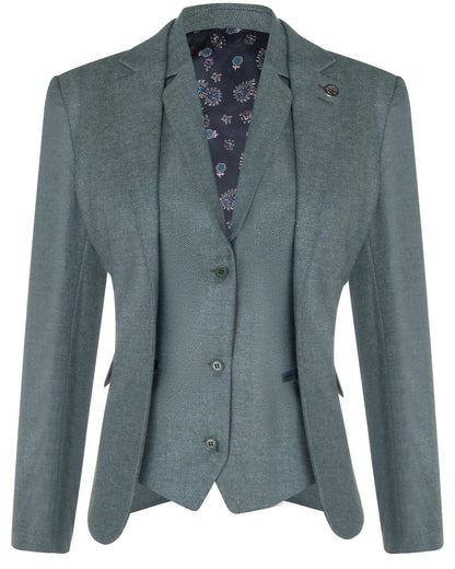 Womens Tweed Herringbone Green Wool 1920s Blazer