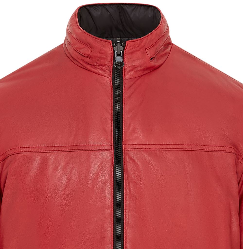 Mens Hooded Reversible Bomber Leather Jacket - Raufoss