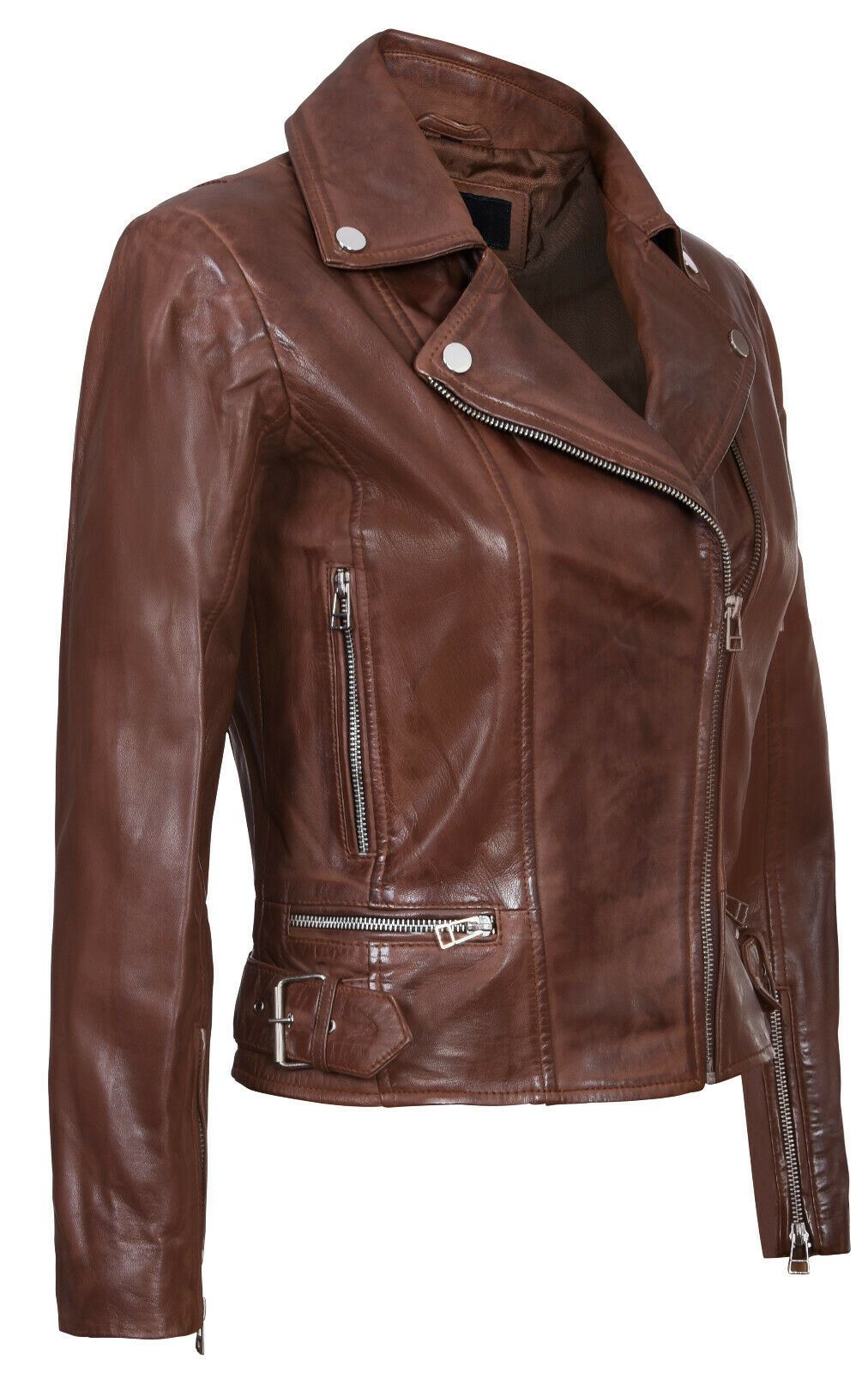 Womens Vintage Leather Biker Jacket-Luton