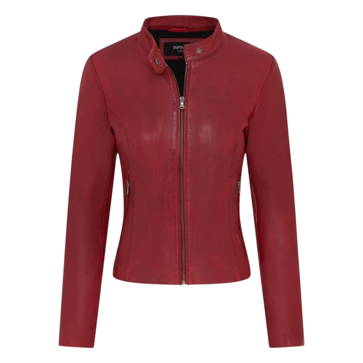 Womens Leather Stand Collar Racer Biker Jacket - 181