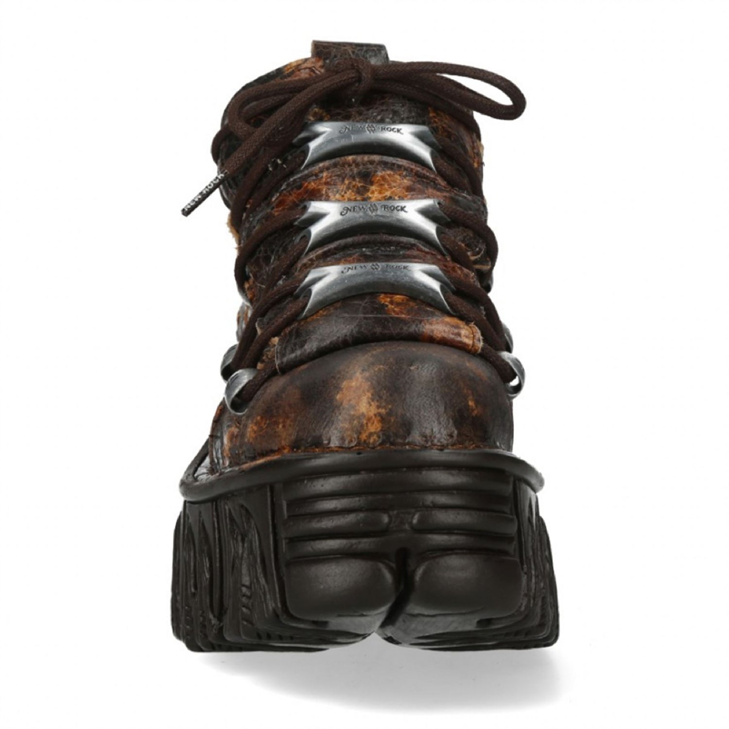 New Rock M-106-C194 Brown Flame Leather Gothic Ankle Platform Boots