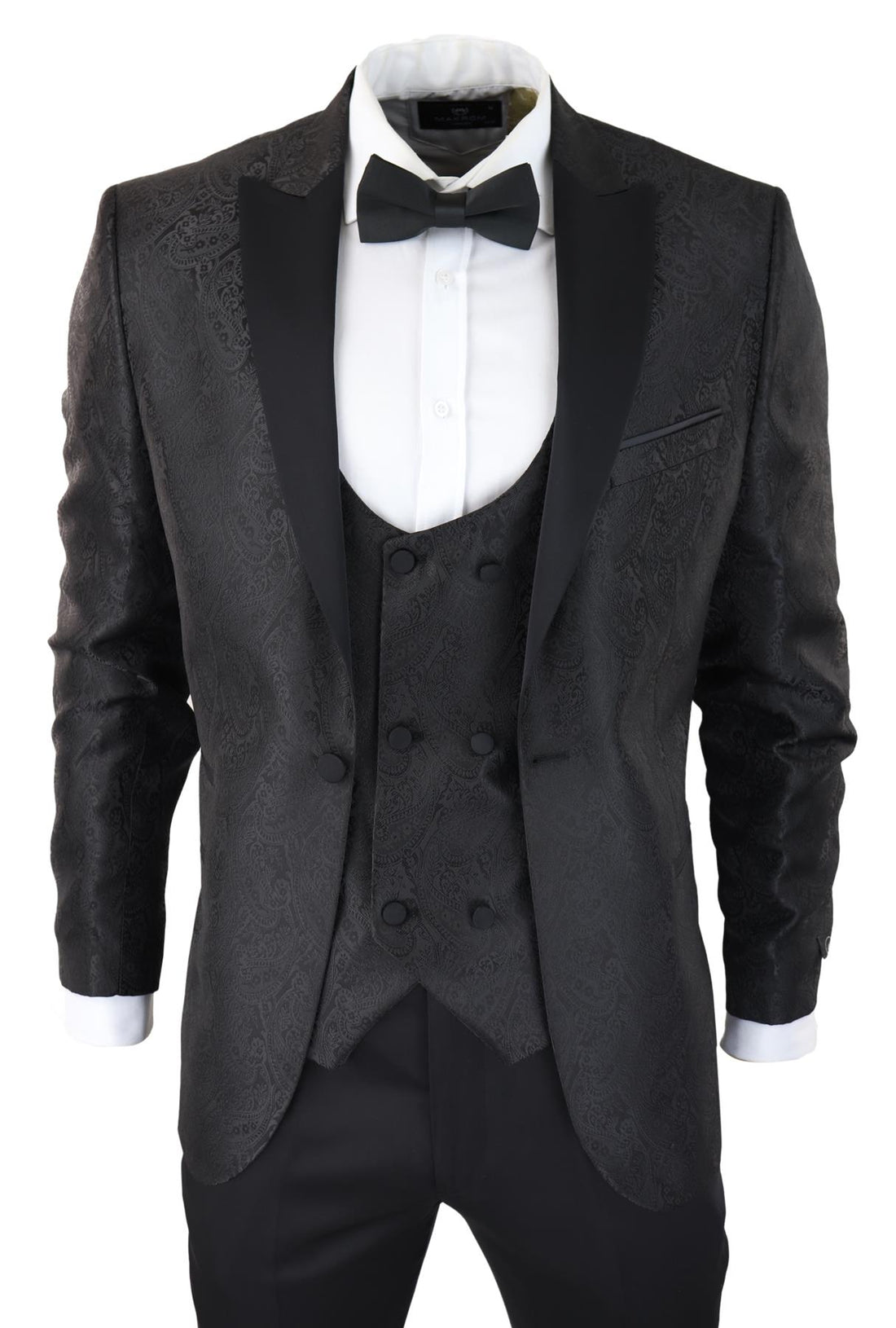 Mens Black Tuxedo Blazer Waistcoat Brocade Satin Paisley Formal Dinner Jacket