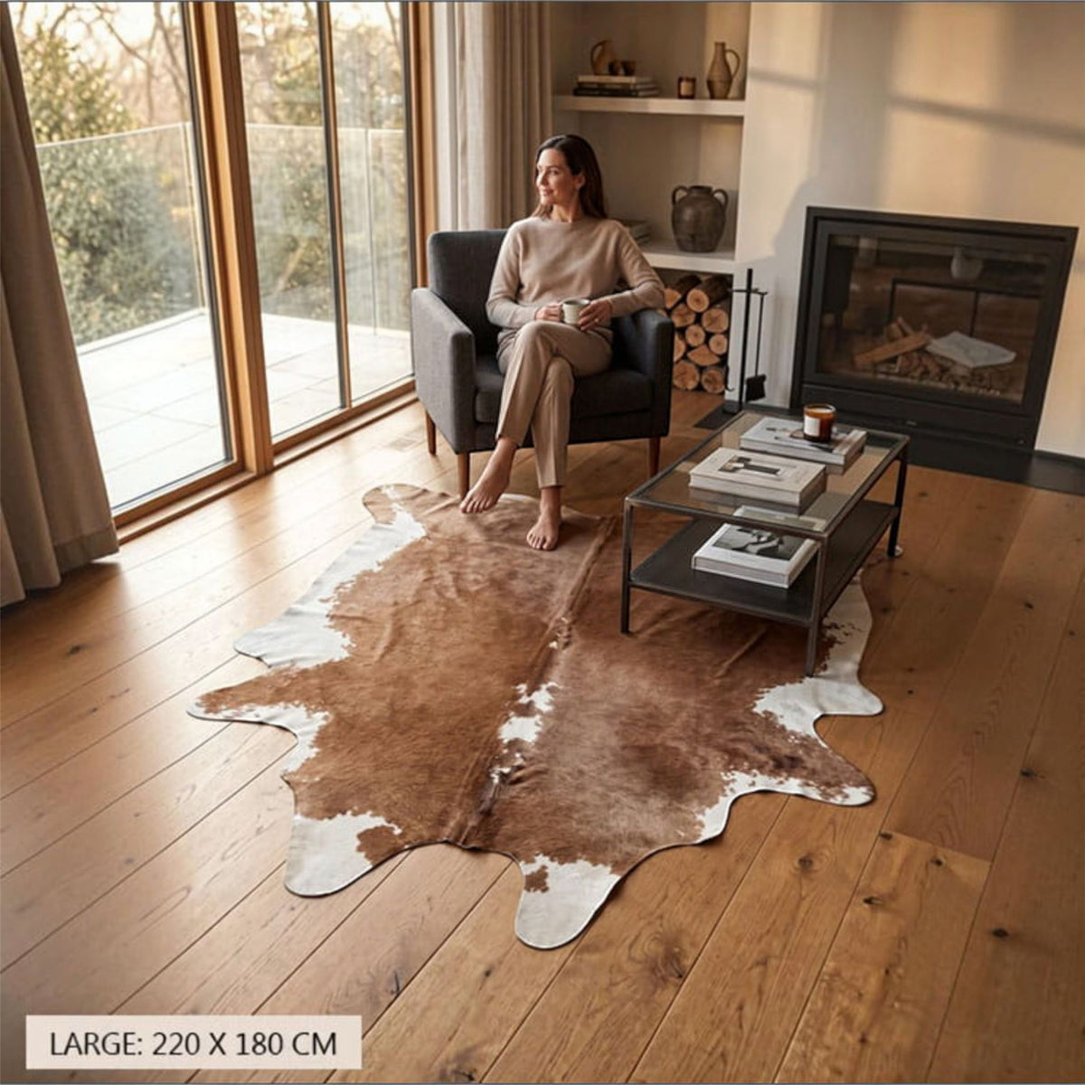 Natural Cow Leather Cowhide Hairon Rug - Hereford