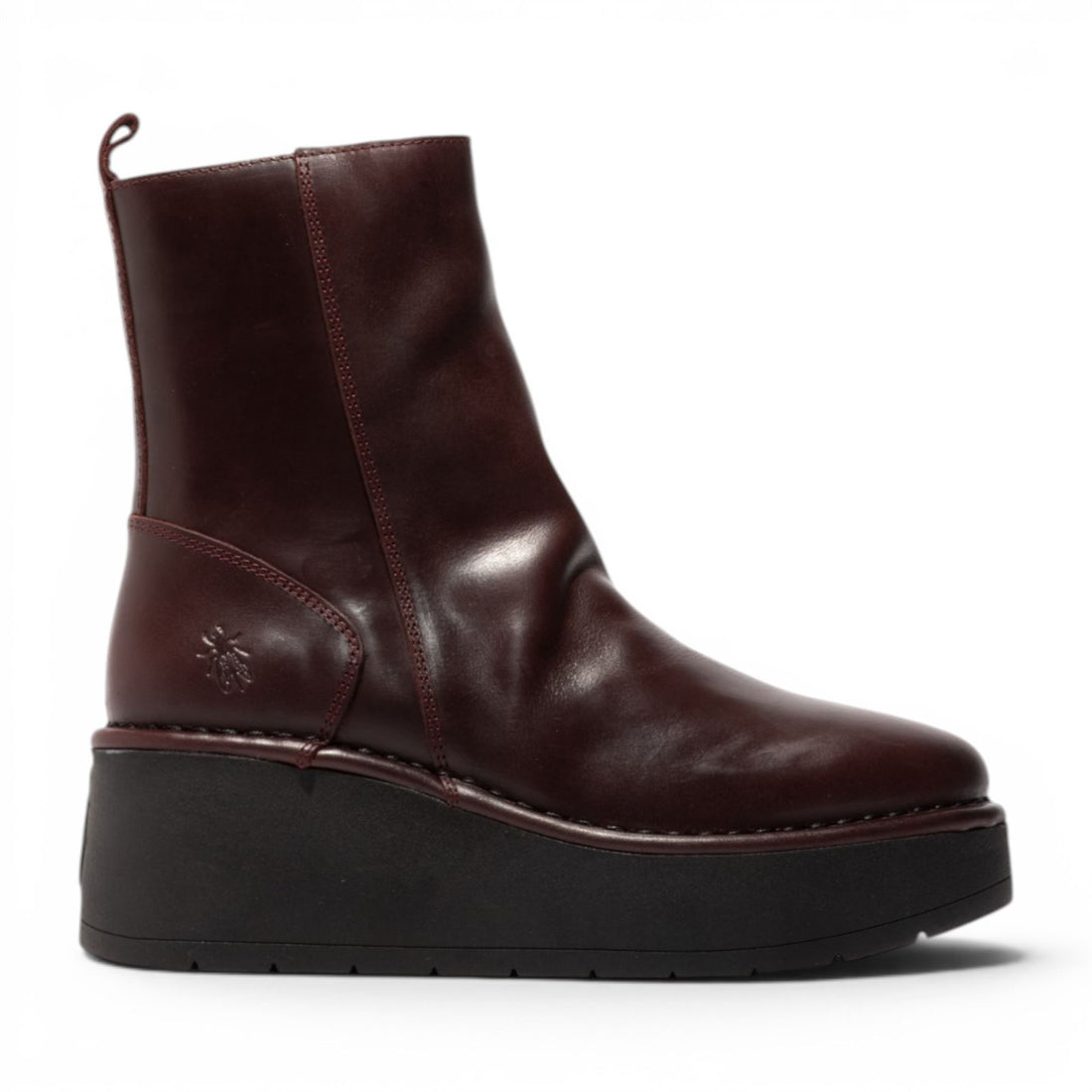 Fly London Women’s Wine Leather Wedge Heel Platform Ankle Boots - HEIJ272