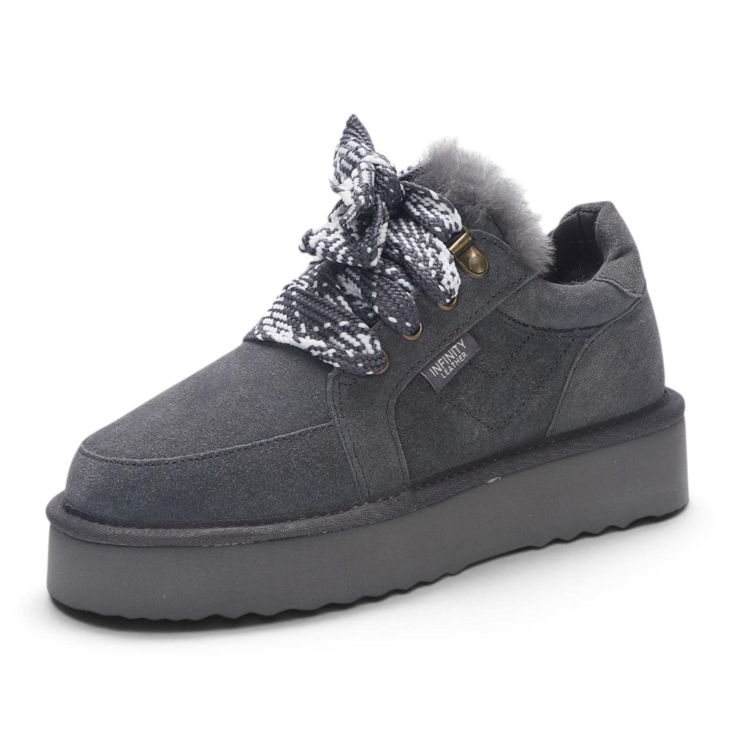 Women’s Grey Genuine Sheepskin Fur-Lined Winter Wedge Trainers - Moonstone