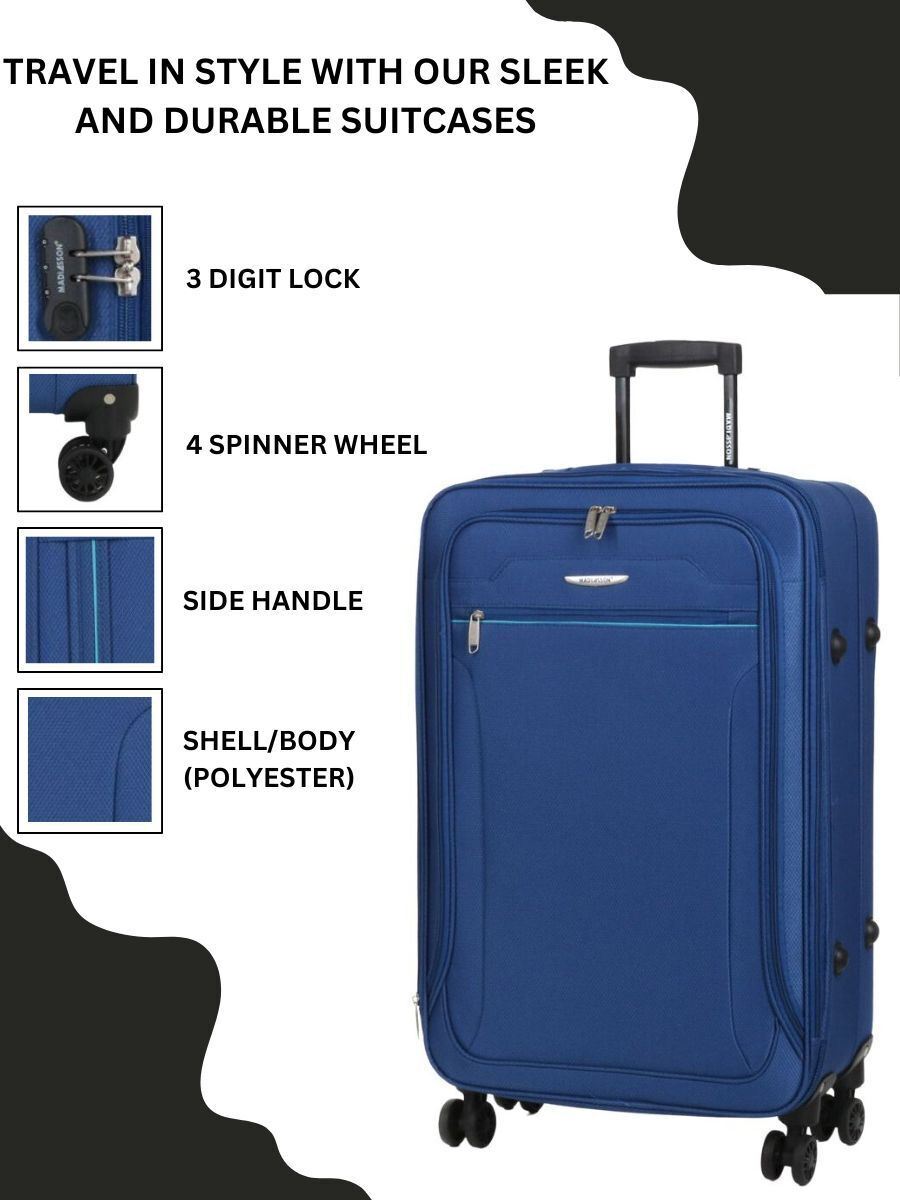 Blue Lightweight Soft Suitcases 4 Wheel Luggage Travel Expandable - Upperclass Fashions 