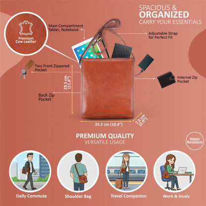 Leather Vintage Tan Messenger Shoulder Crossbody Travel Business Bag - Ranger