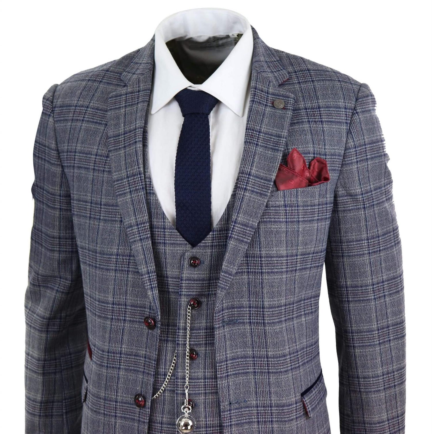 Mens 3 Piece Grey Herringbone Tweed Check Suit - Upperclass Fashions 