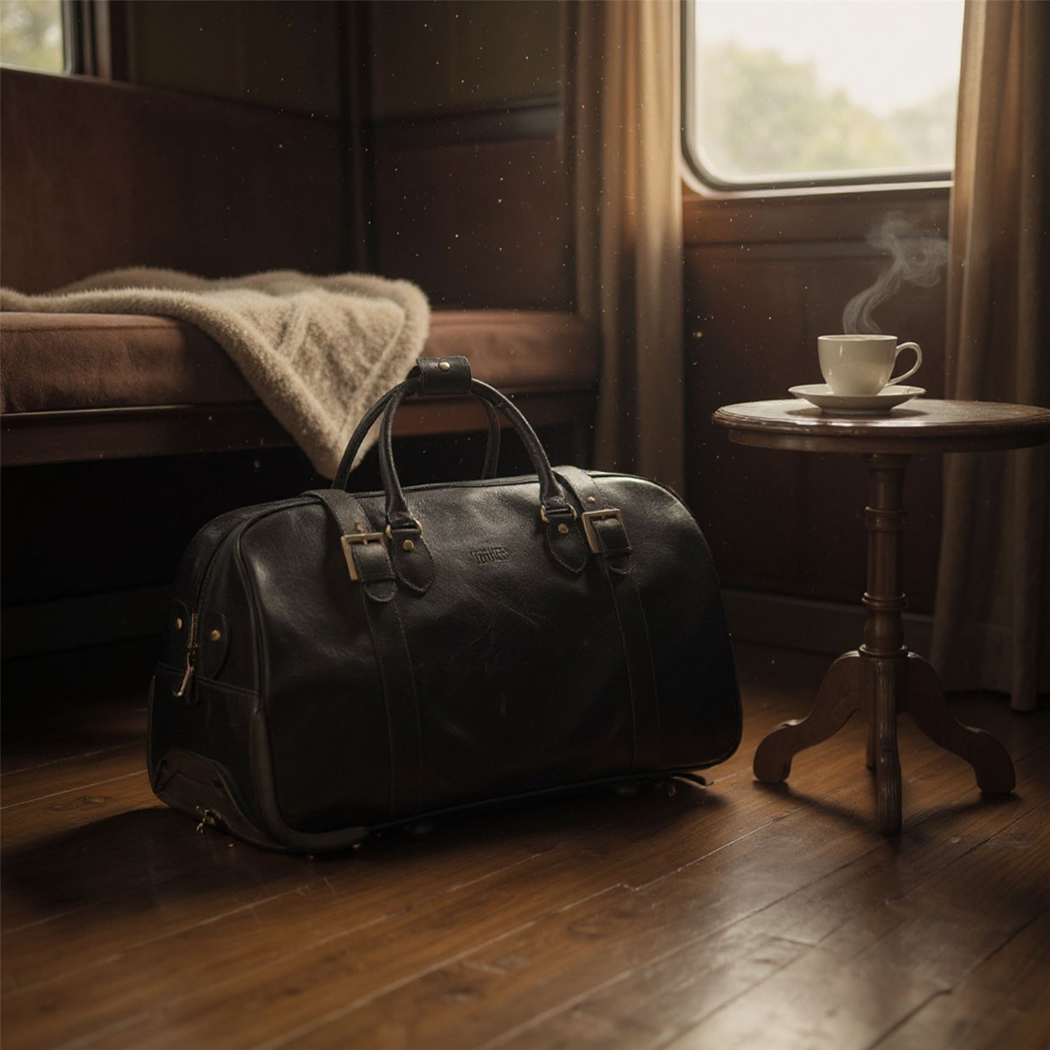 Genuine Leather Black Wheeled Holdall Duffle Travel Cabin Bag - Holt
