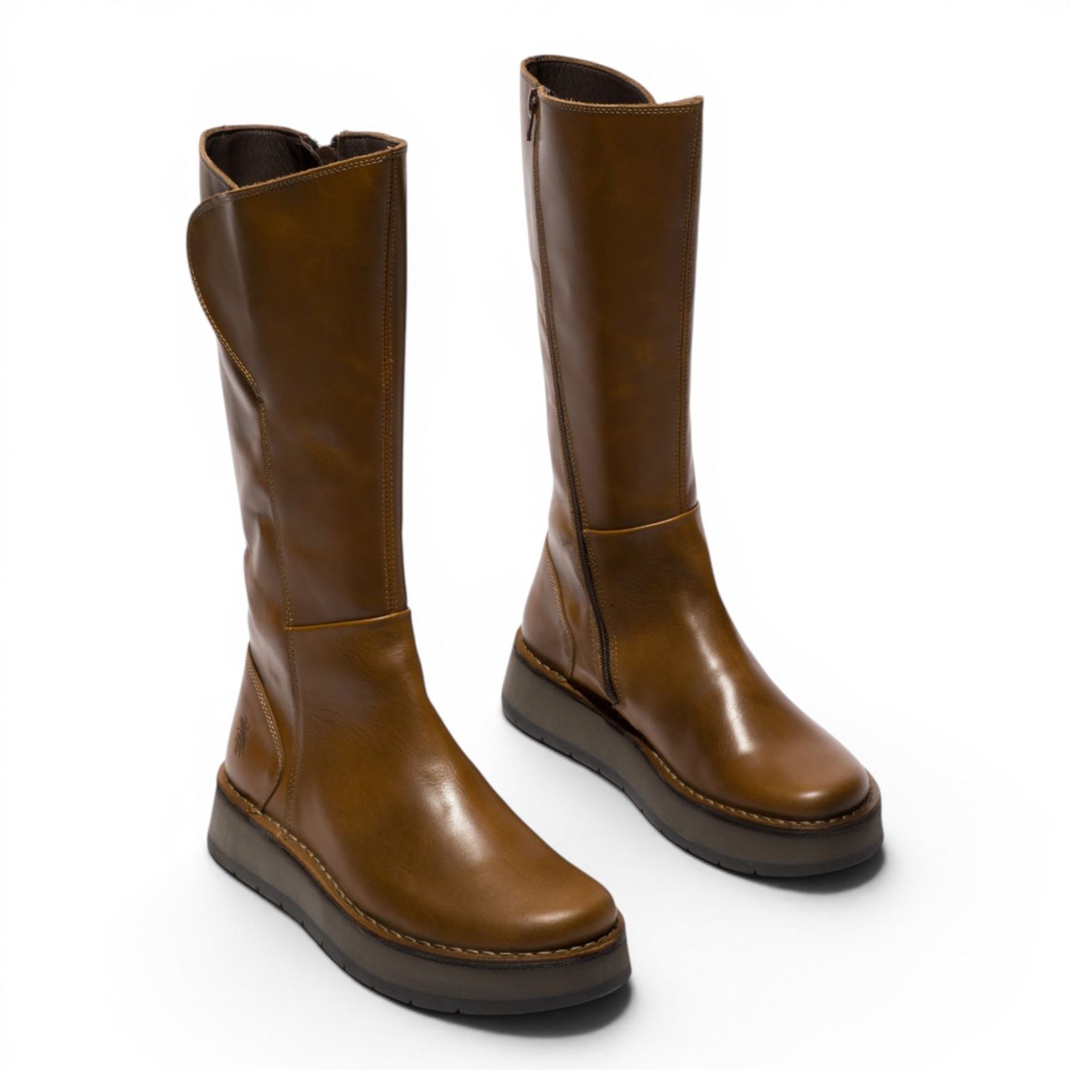 Fly London Womens Tan Leather High Pull On Long Boots - RHEA042