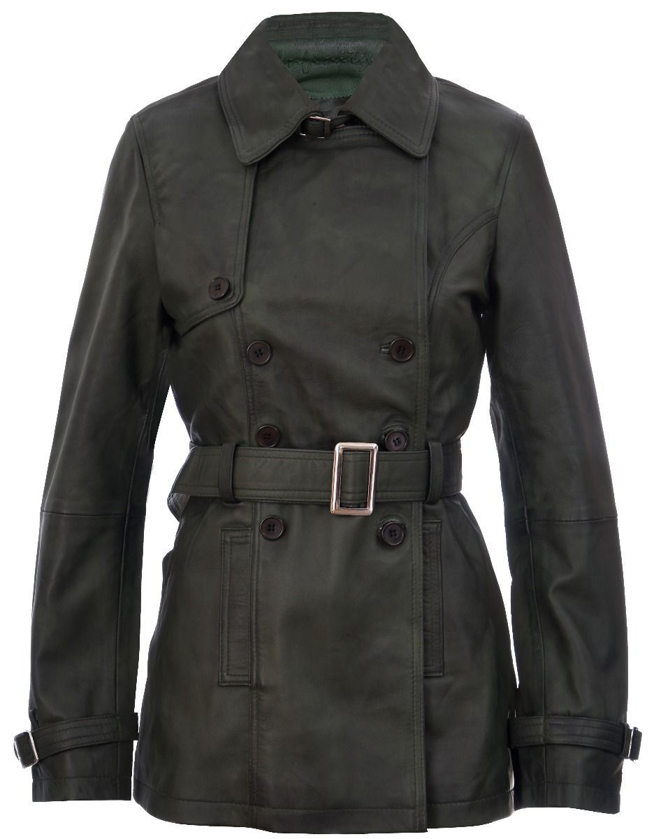 Womens Mid Length Leather Trench Coat -Oakham