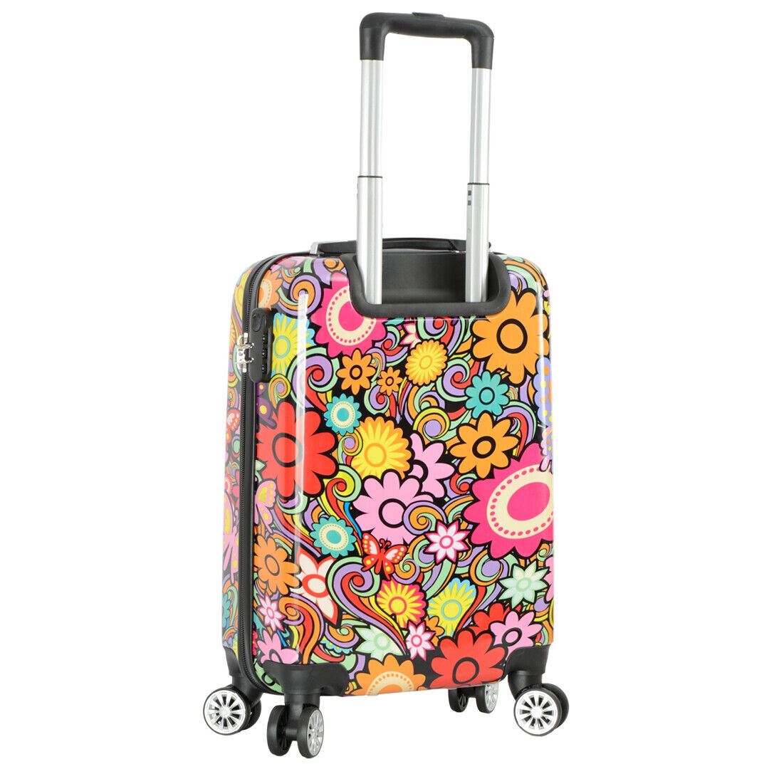 Hard Shell 4 Wheel Suitcase Print Luggage Lightweight Cabin Travel Bags