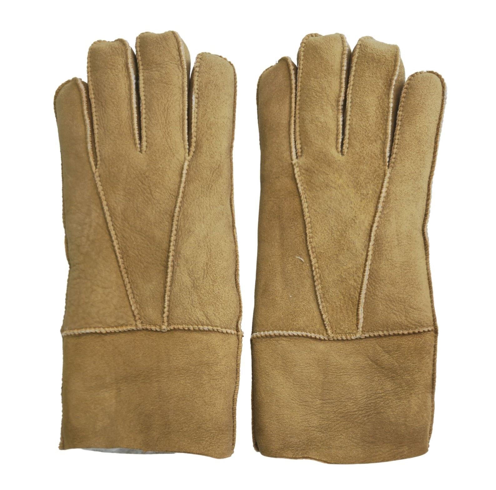 Unisex Sheepskin Suede Gloves with Roll Up/Down Cuff