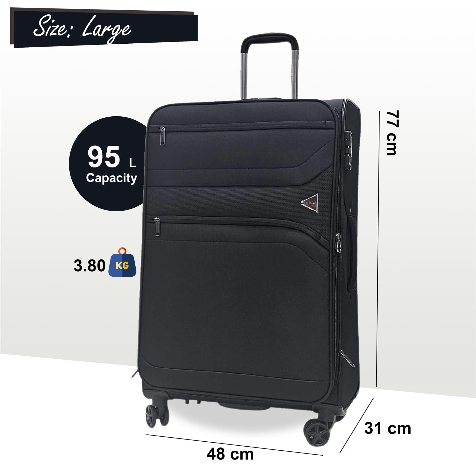 Clayton Large Soft Shell Suitcase in Black