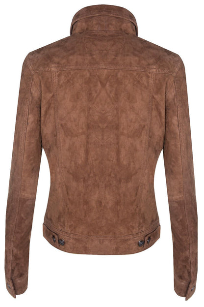 Womens Classic Suede Trucker Jeans Jacket-Neston